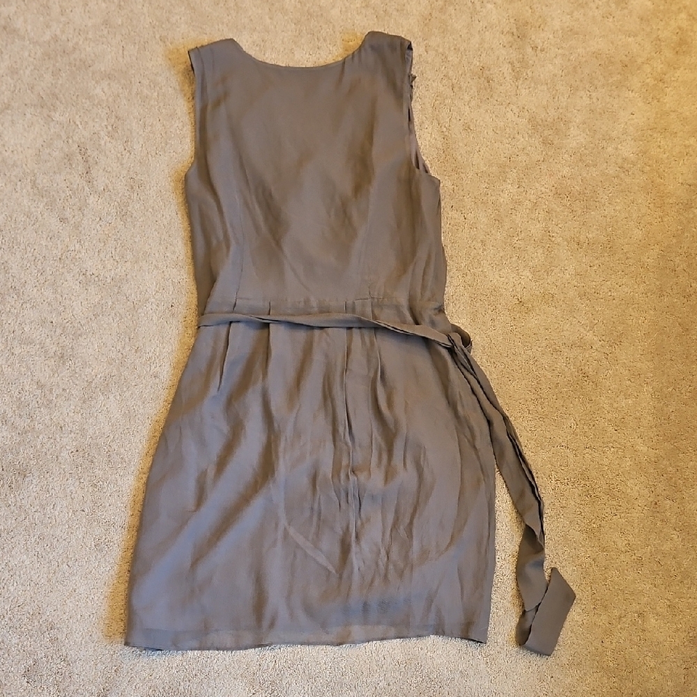 LOFT Silk Asymmetrical Gray Faux Wrap Dress with Belt - Picture 9 of 10